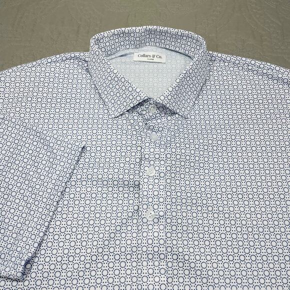 Collars & Co Polo Shirt Mens X Large White Dot geometric Performance Tech Dress - Picture 1 of 8